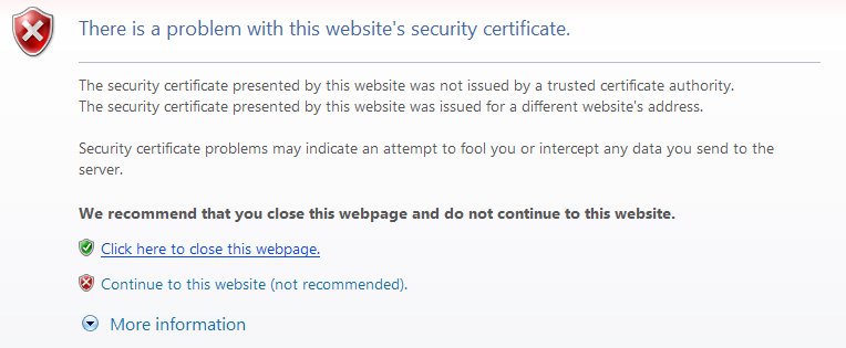 There is a problem with this websites security certificate