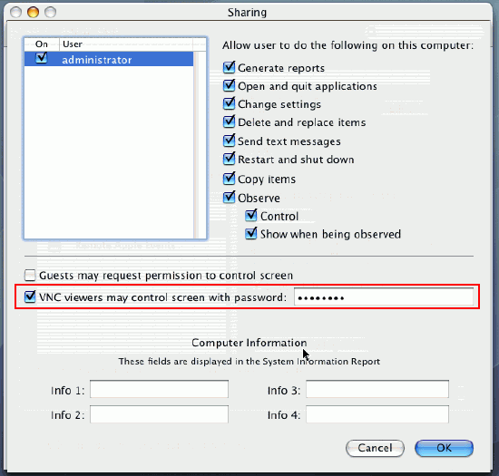 enable vnc viewers to control screen